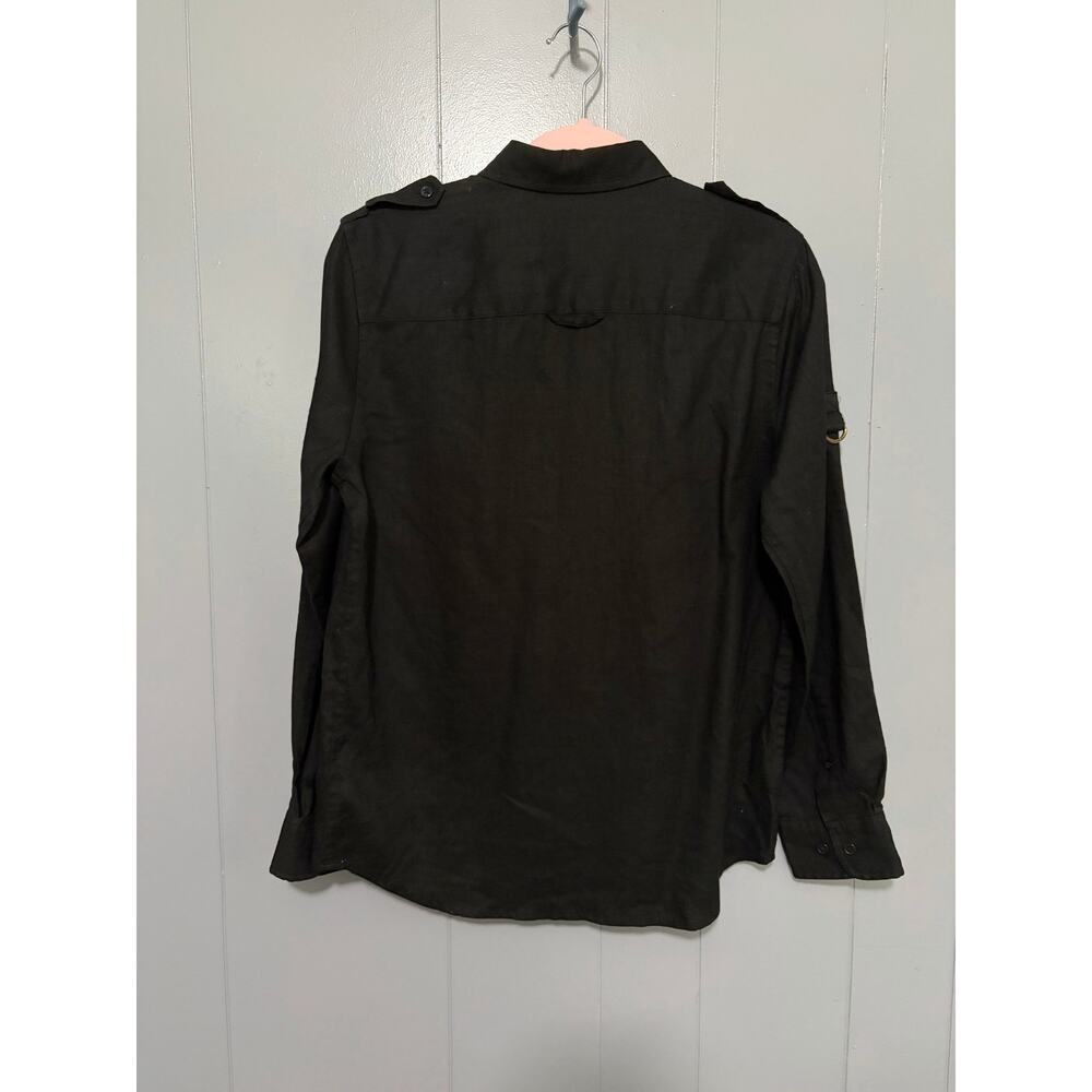 Vintage Lauren Ralph Lauren Black Linen Roll Tab Sleeve Button Down Shirt S - Picture 5 of 6